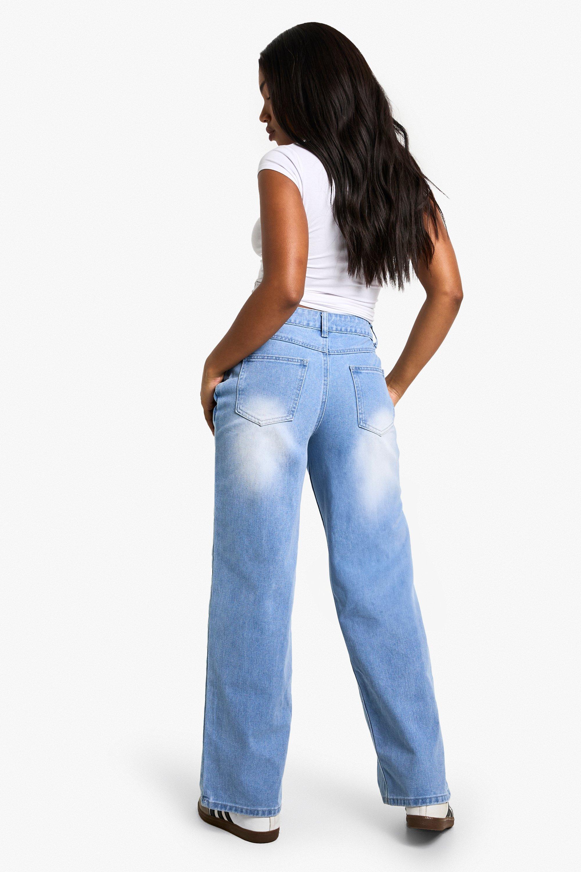 Adjustable Waistband Faded Wide Leg Jeans